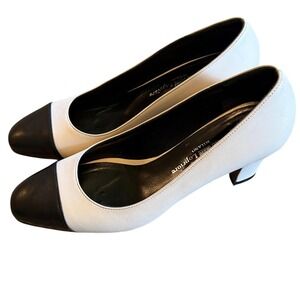 Michele Lopriore Milano White Black Cap Toe Leather Pumps Made in Italy Size 39